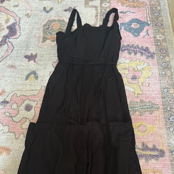 Black linen wide leg jumpsuit - Picture 1 of 6